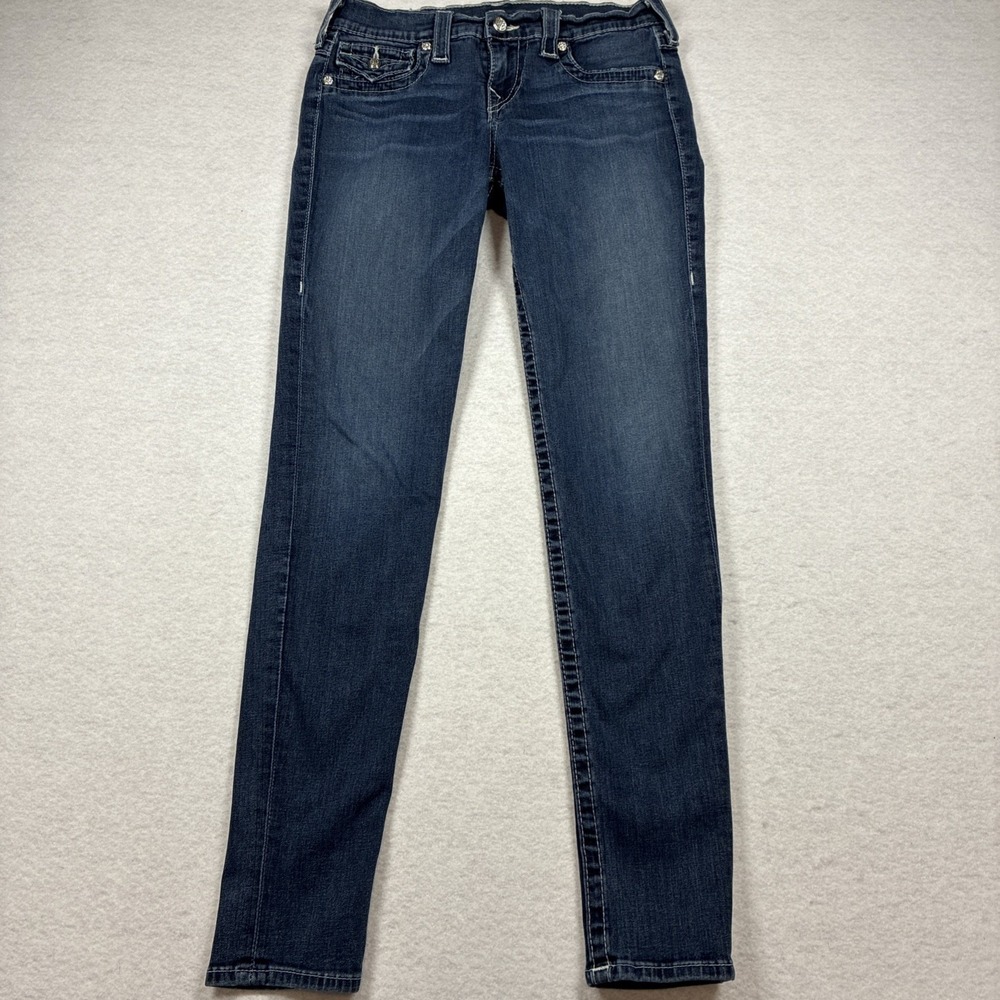 True Religion Misty Skinny Jeans Bedazzled Thick Stitch Women's Size 28‎ USA